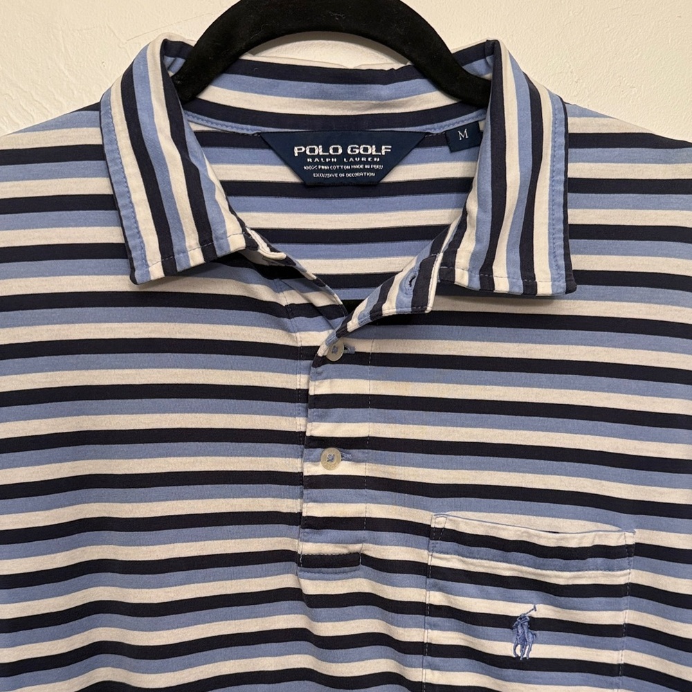 Navy and White Striped Polo Golf Shirt